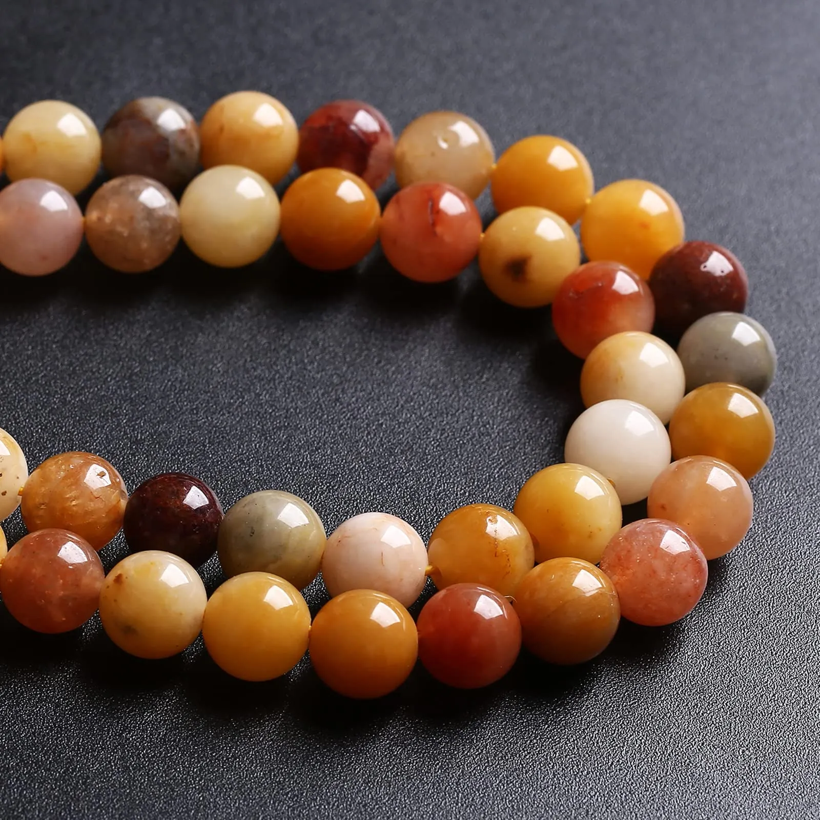46 perline sfuse in pietra naturale dorata, filo di giada, perline sfuse per la creazione di gioielli fai da te, bracciali, collane, 1 filo da 38 cm - immagine 4