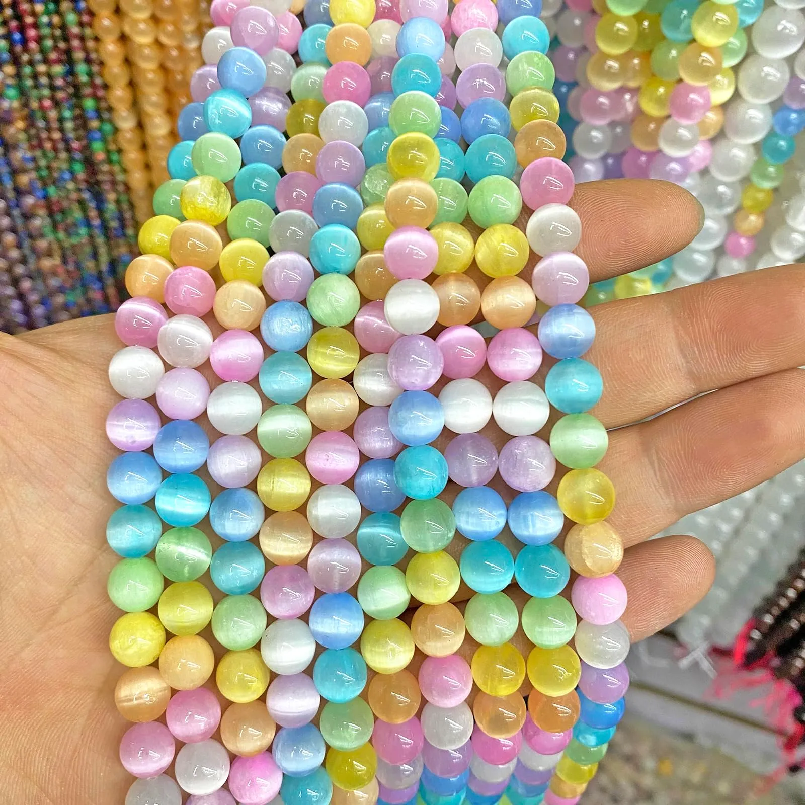 6 mm 60 perline colorate in selenite gesso, perline di cristallo per la creazione di gioielli fai da te braccialetto - immagine 2