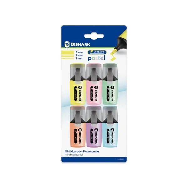 Confezione da 6 mini pennarelli fluorescenti pastello Bismark a lunga durata - Inchiostro ad asciugatura rapida - Punta a scalpello - Ideali per sottolineare ed evidenziare - Design ergonomico - Elevata durata - immagine 1