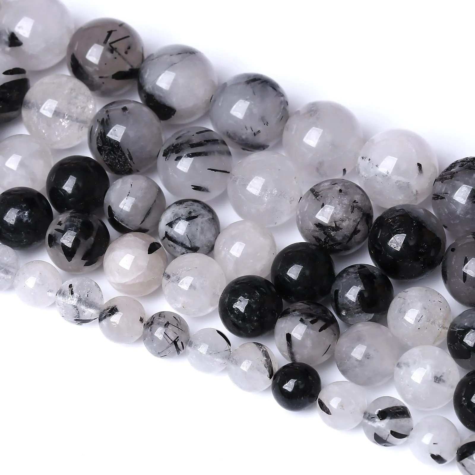 10 mm, 36 pietre di cristallo naturale al quarzo rutilato nero, perline sfuse di grado 2A, per la creazione di gioielli fai da te, bracciali, collane, perline semi preziose, 1 filo - immagine 1