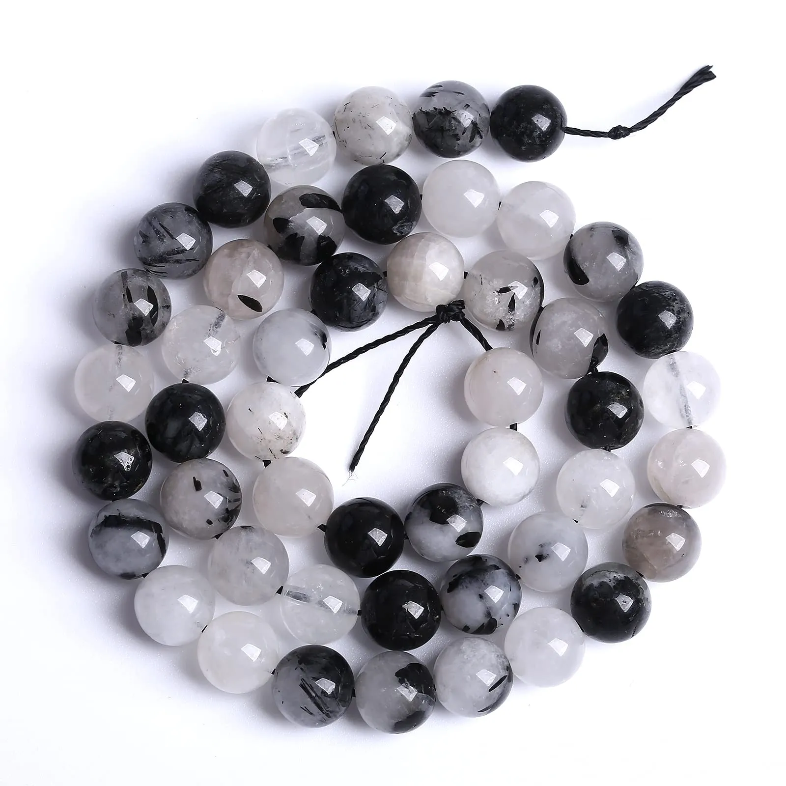 10 mm, 36 pietre di cristallo naturale al quarzo rutilato nero, perline sfuse di grado 2A, per la creazione di gioielli fai da te, bracciali, collane, perline semi preziose, 1 filo - immagine 4