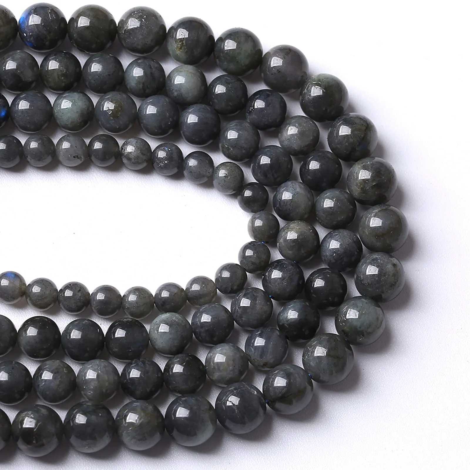 46 perline in labradorite nera, 8 mm, perline sfuse per gioielli fai da te - immagine 2