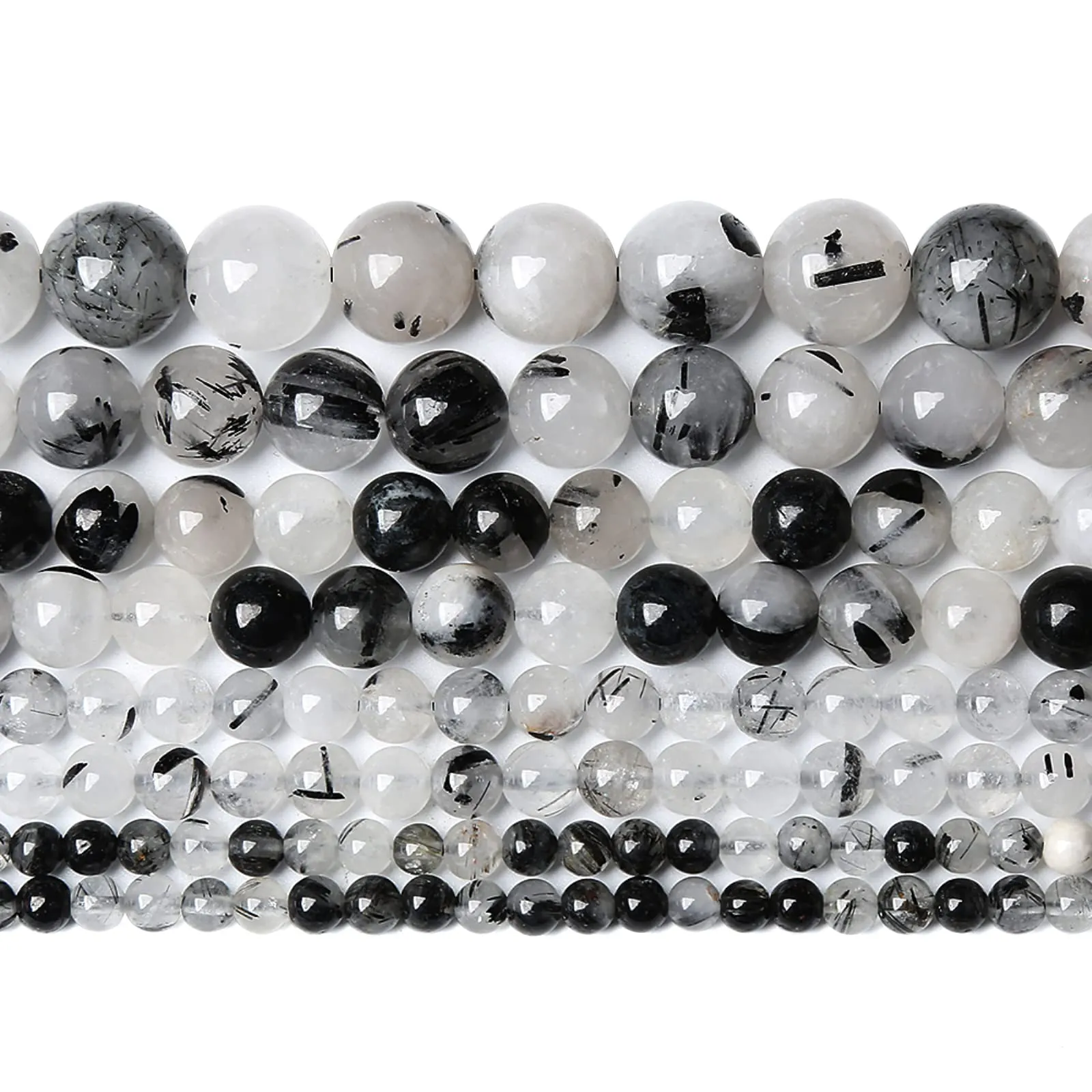 86 perline di cristallo naturale al quarzo rutilato nero, 4 mm, grado 2A, perline sfuse per la creazione di gioielli fai da te, bracciali, collane, perline semi preziose, 1 filo - immagine 1