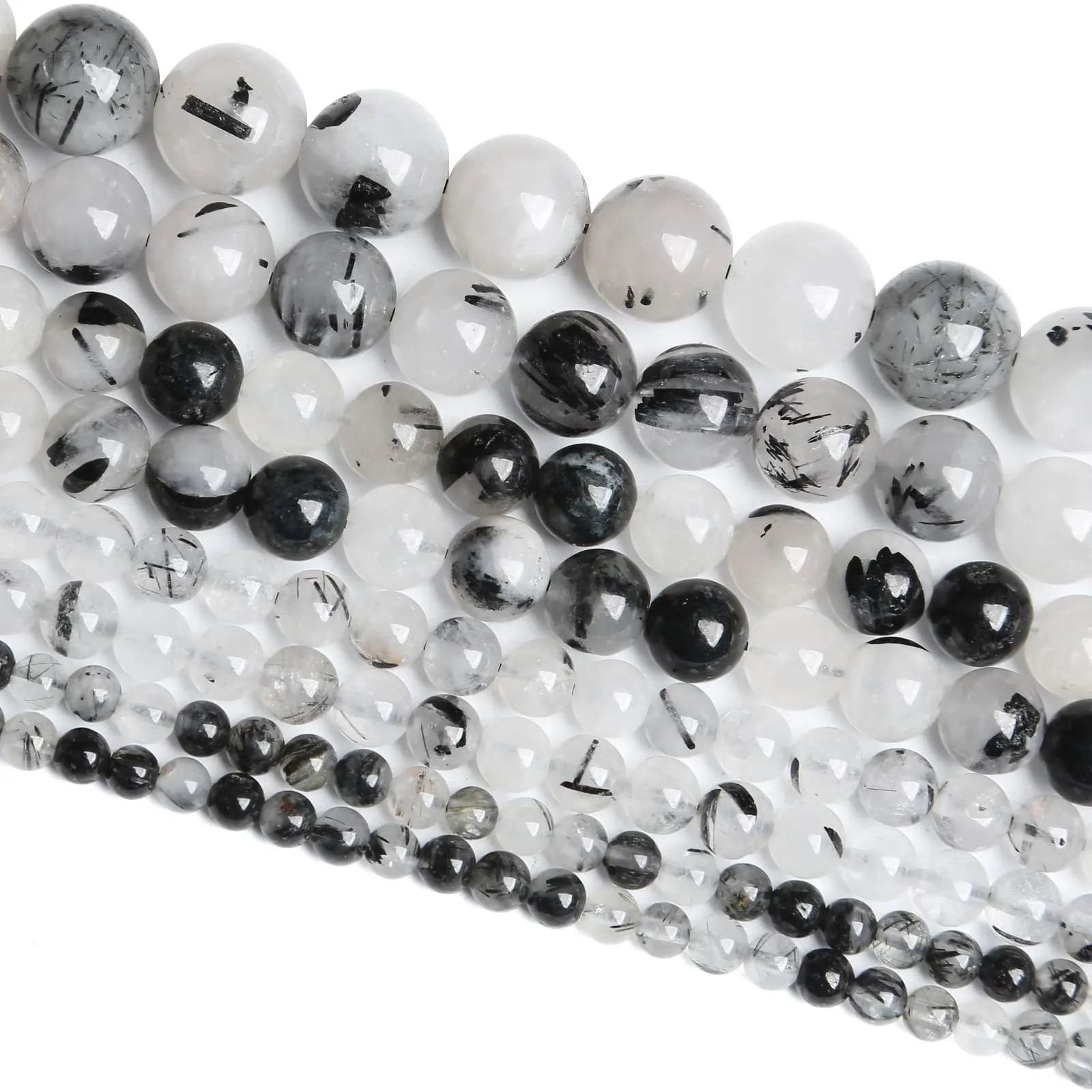 86 perline di cristallo naturale al quarzo rutilato nero, 4 mm, grado 2A, perline sfuse per la creazione di gioielli fai da te, bracciali, collane, perline semi preziose, 1 filo - immagine 2