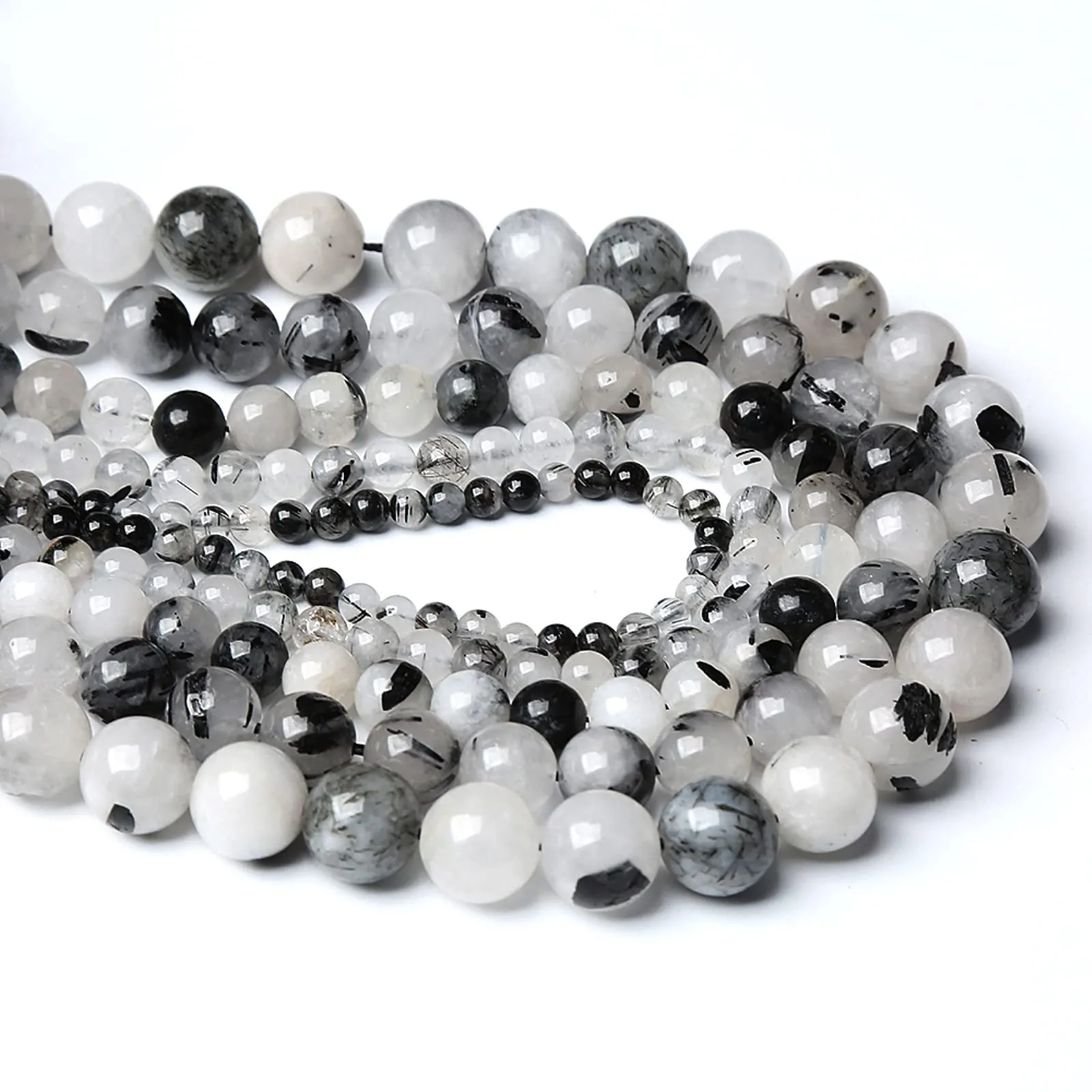 86 perline di cristallo naturale al quarzo rutilato nero, 4 mm, grado 2A, perline sfuse per la creazione di gioielli fai da te, bracciali, collane, perline semi preziose, 1 filo - immagine 3