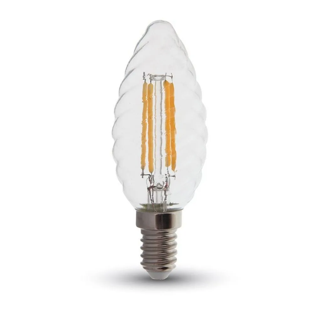 V-TAC Lampadina LED E14 4W 100LM/W Candela Tortiglione Filamento 3000K Dimmerabile - immagine 1