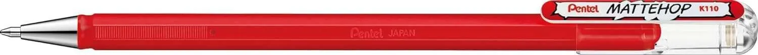 Penna a sfera Pentel Mattehop - Punta da 1 mm - Corsa da 05 mm - Inchiostro gel opaco - Realizzata con il 55% di materiali riciclati - Colore rosso - immagine 1