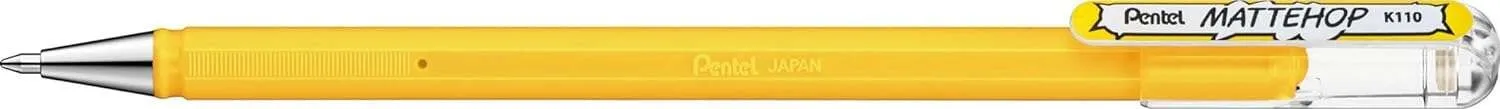 Penna a sfera Pentel Mattehop - Punta da 1 mm - Corsa da 05 mm - Inchiostro gel opaco - Realizzata con il 55% di materiali riciclati - Colore giallo - immagine 1