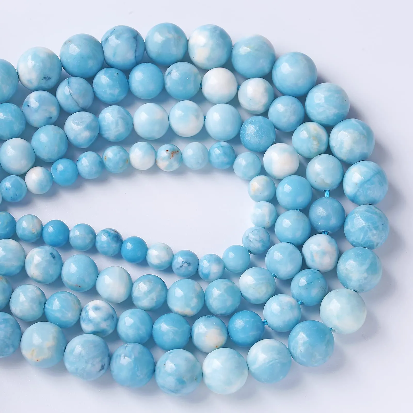Perline di cristallo blu naturale Larimar da 8 mm, 45 pezzi, per la creazione di gioielli e braccialetti fai da te - immagine 4