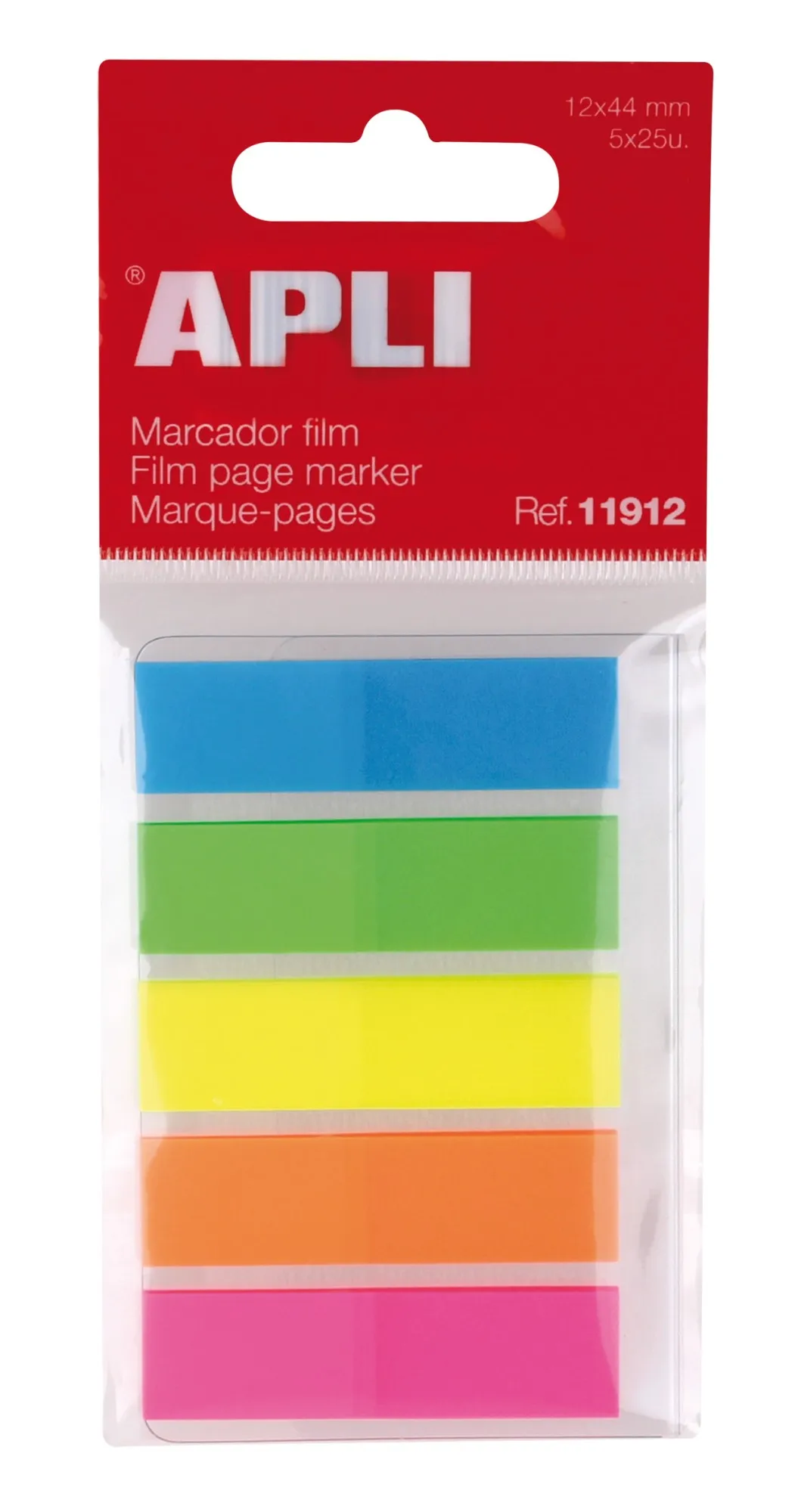 Pellicola Indici Adesivi Apli 45x12mm 5 Colori Fluorescenti - 25 Indici per Colore - Facile da Attaccare e Staccare - Ideale per Segnare e Organizzare - Dimensioni Pratiche - Vari Colori - immagine 1