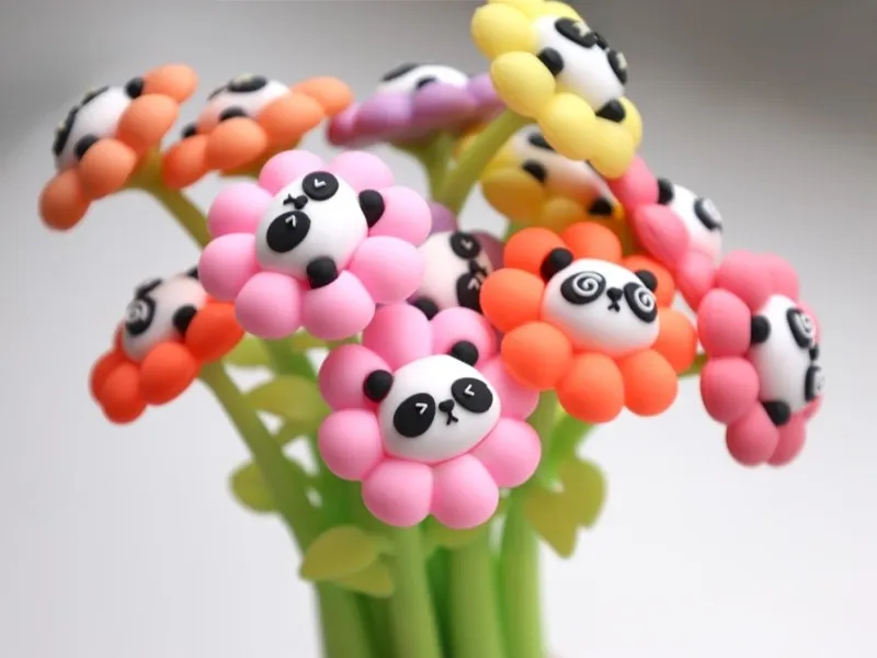 Penna Bismark Animals Panda Soft Touch con fiori e muso di panda - Punta fine - Inchiostro gel nero - 6 diversi design - immagine 1