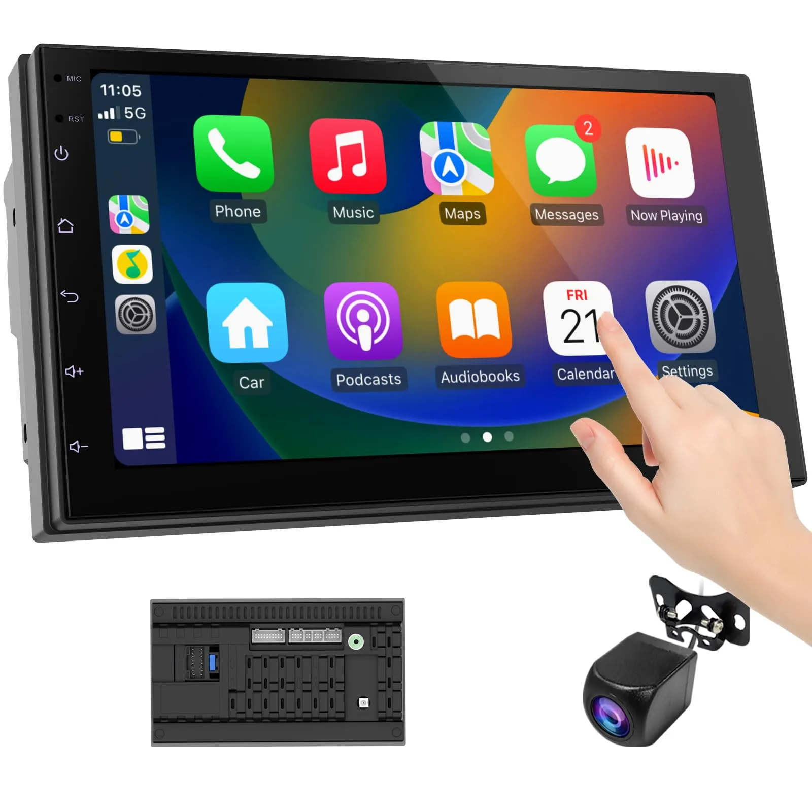 Haudio 7 pollici Android 13 Autoradio 2 DIN,con CarPlay wireless & Android Auto,Comando vocale,Include telecamera posteriore,Mirror Link,EQ,FM/AM Radio,Bluetooth 5.0,GPS|SWC(RAM 2GB+ROM 32GB) - immagine 1