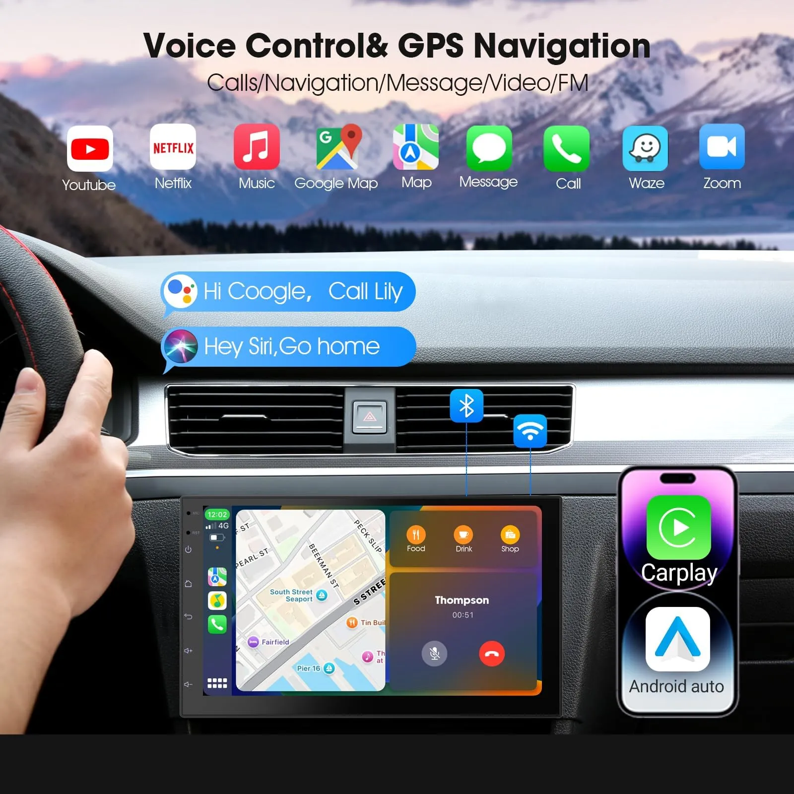 Haudio 7 pollici Android 13 Autoradio 2 DIN,con CarPlay wireless & Android Auto,Comando vocale,Include telecamera posteriore,Mirror Link,EQ,FM/AM Radio,Bluetooth 5.0,GPS|SWC(RAM 2GB+ROM 32GB) - immagine 2