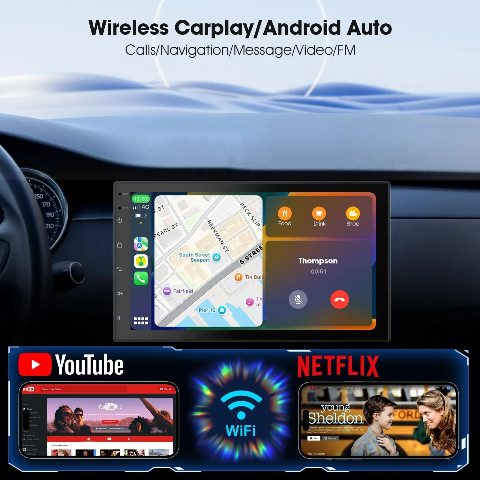 Haudio 7 pollici Android 13 Autoradio 2 DIN,con CarPlay wireless & Android Auto,Comando vocale,Include telecamera posteriore,Mirror Link,EQ,FM/AM Radio,Bluetooth 5.0,GPS|SWC(RAM 2GB+ROM 32GB) - immagine 4