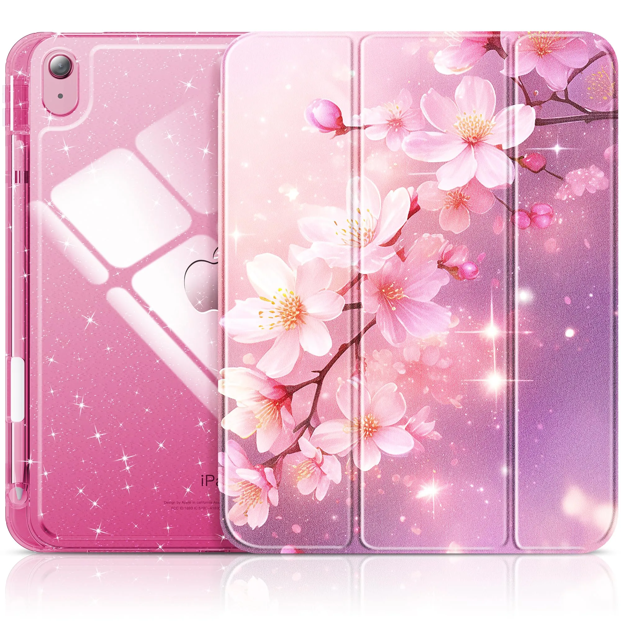 INFILAND Custodia per iPad 11 Generazione A16 11 Pollici 2025/iPad 10 Generazione 10,9 Pollici 2022,Glitterata con Retro Trasparente Brillante, Portapenne, per Bambini e Ragazze (Bagliore Rosa B) - immagine 1
