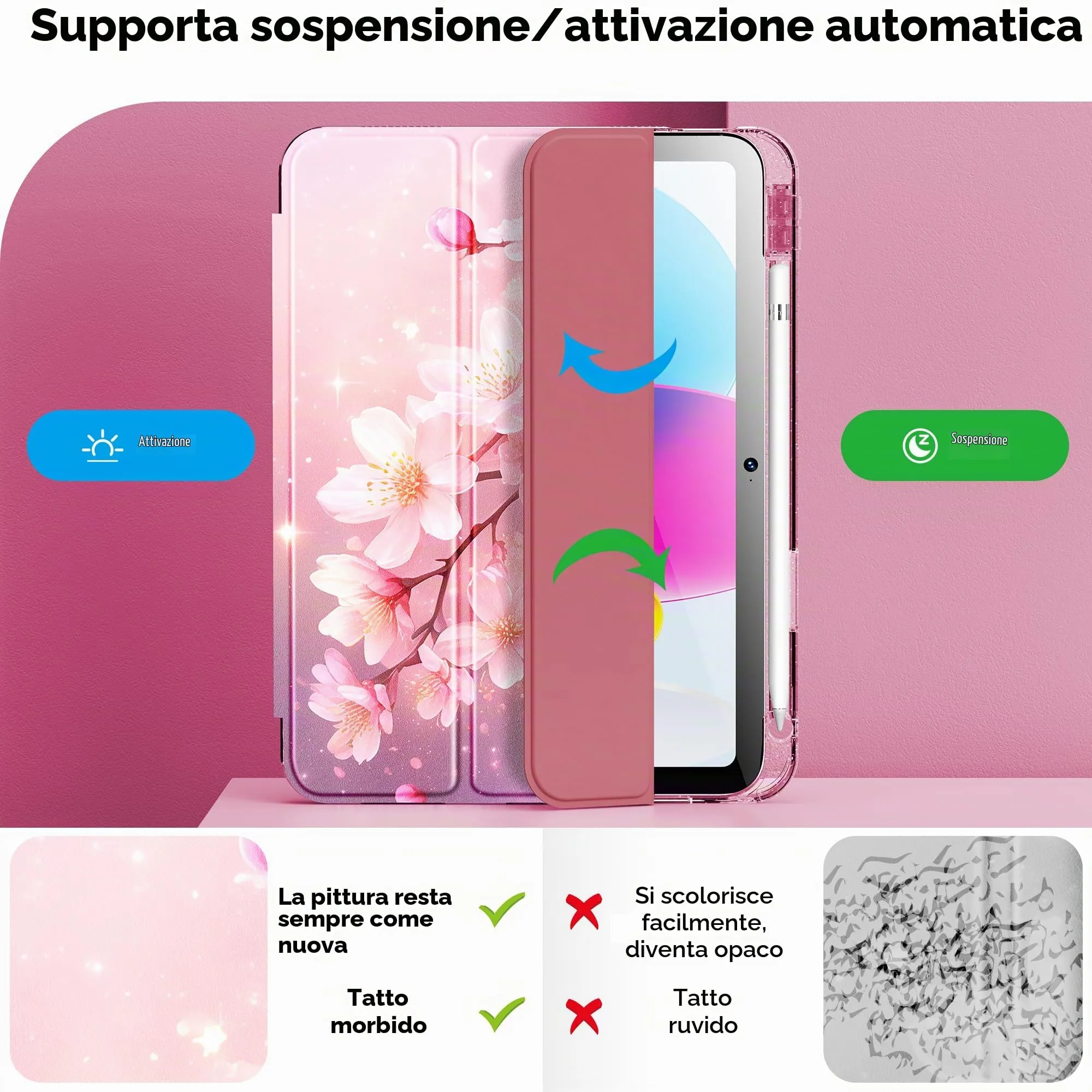 INFILAND Custodia per iPad 11 Generazione A16 11 Pollici 2025/iPad 10 Generazione 10,9 Pollici 2022,Glitterata con Retro Trasparente Brillante, Portapenne, per Bambini e Ragazze (Bagliore Rosa B) - immagine 6