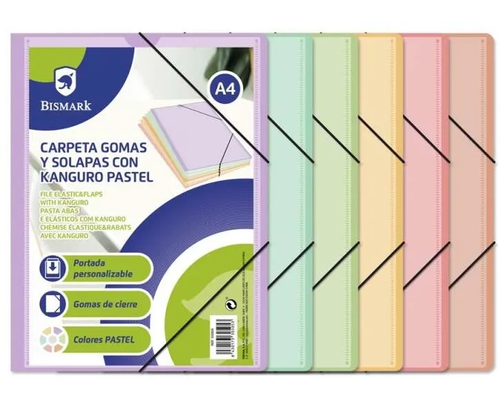 Cartella in gomma Kanguro A4 Bismark con alette - Colori pastello assortiti - immagine 1