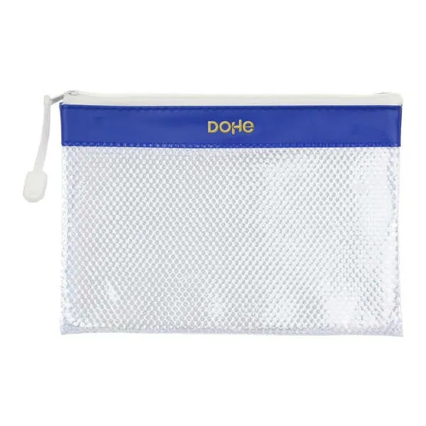 Borsa con cerniera Dohe in PVC - 24x175 mm - Resistente all'acqua - Ideale per documenti A5 - Colore blu/trasparente - immagine 1