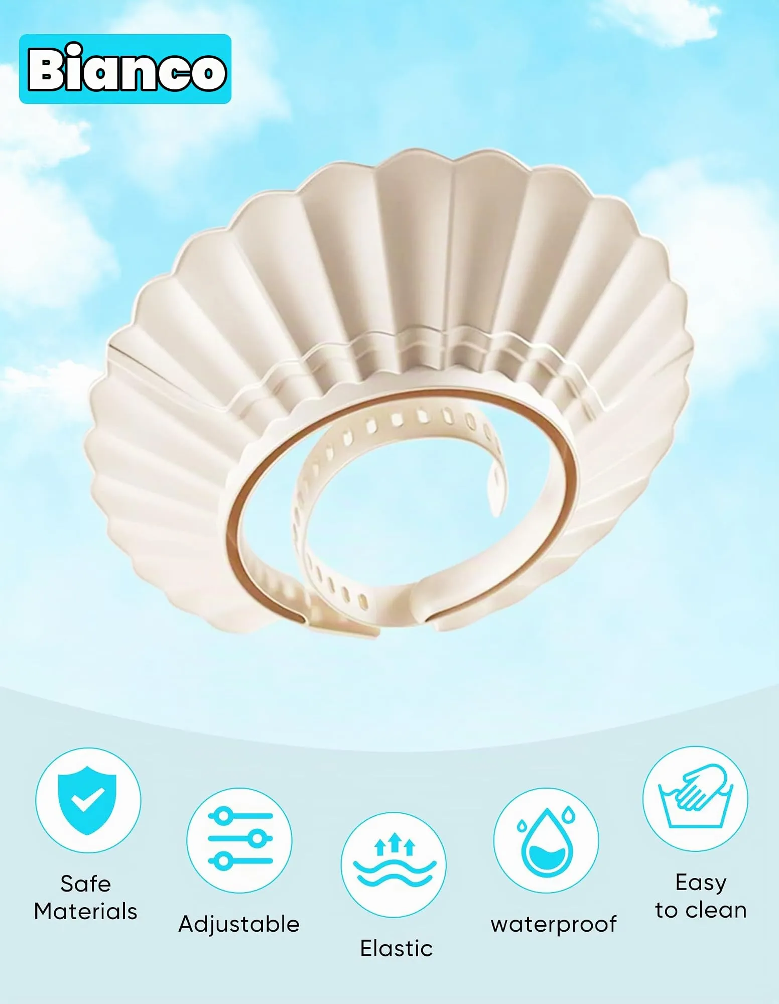 FUSACONY Cappello Doccia Bambini Silicone Morbido - Visiera Regolabile con 22 Livelli, Anti-Schizzi per Shampoo, Adatto da 6 Mesi ad Adulti, Protegge Occhi e Orecchie dall'Acqua (Bianco) - immagine 6