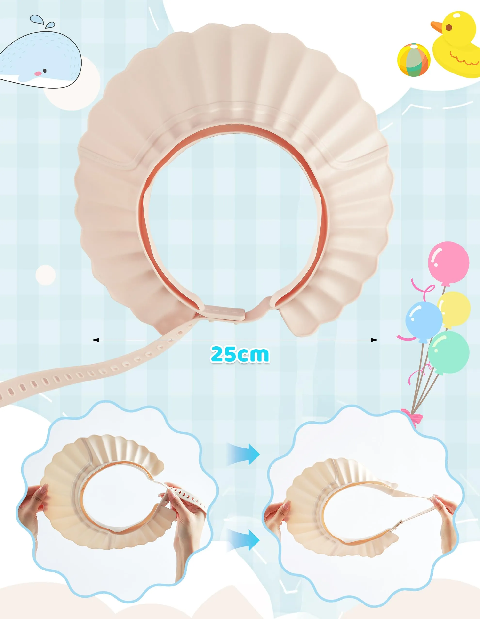 FUSACONY Cappello Doccia Bambini Silicone Morbido - Visiera Regolabile con 22 Livelli, Anti-Schizzi per Shampoo, Adatto da 6 Mesi ad Adulti, Protegge Occhi e Orecchie dall'Acqua (Rosa) - immagine 3