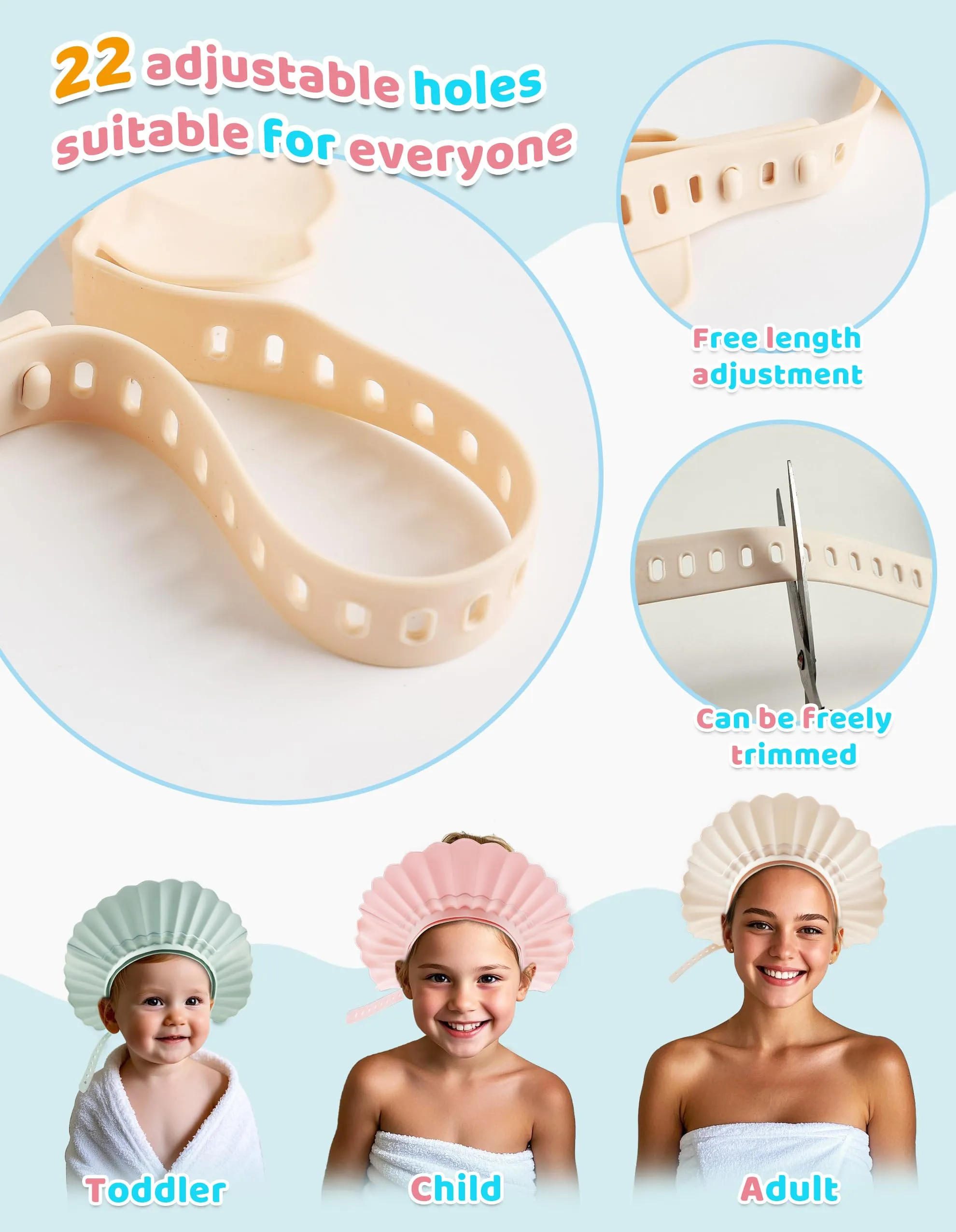 FUSACONY Cappello Doccia Bambini Silicone Morbido - Visiera Regolabile con 22 Livelli, Anti-Schizzi per Shampoo, Adatto da 6 Mesi ad Adulti, Protegge Occhi e Orecchie dall'Acqua (Rosa) - immagine 4