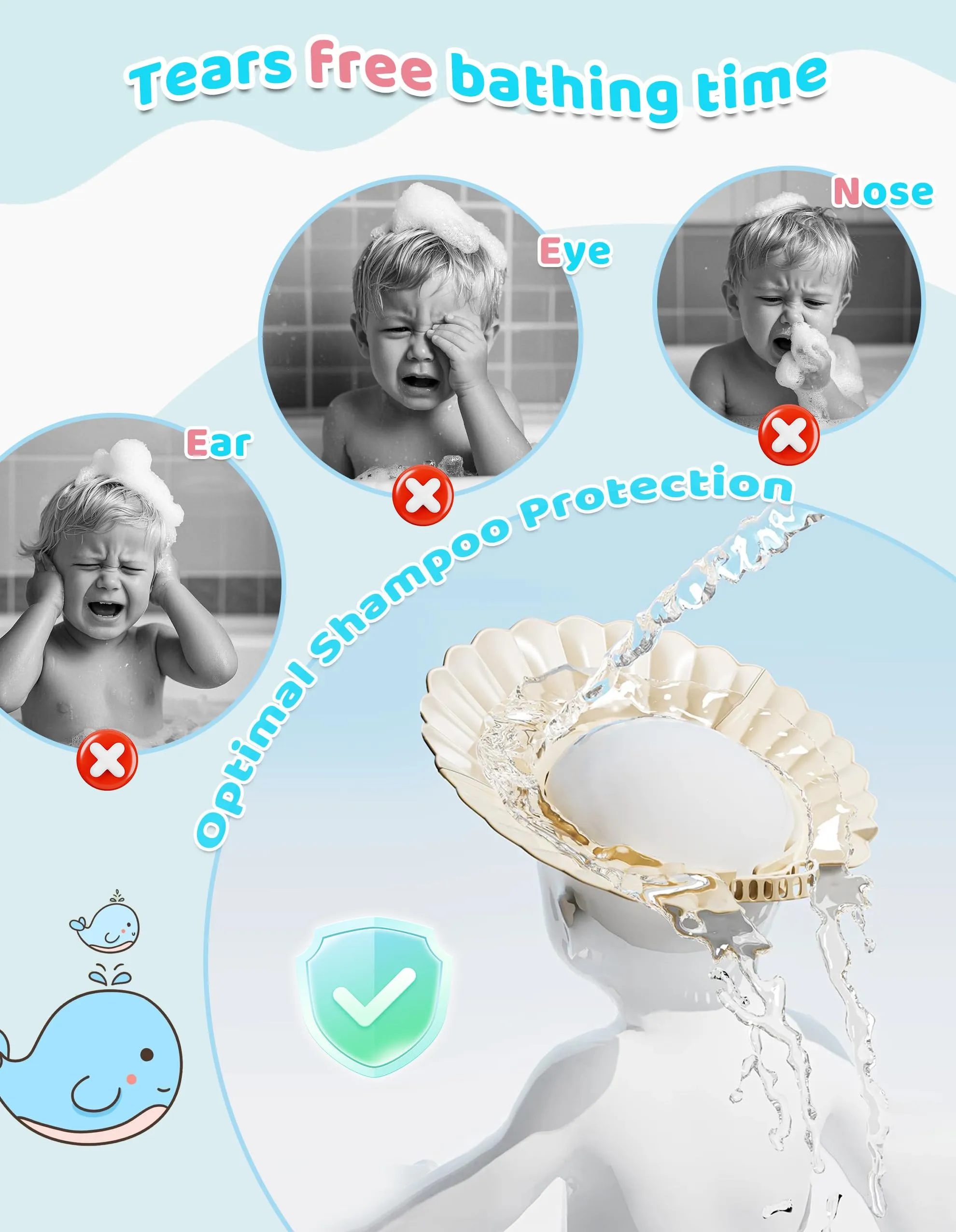 FUSACONY Cappello Doccia Bambini Silicone Morbido - Visiera Regolabile con 22 Livelli, Anti-Schizzi per Shampoo, Adatto da 6 Mesi ad Adulti, Protegge Occhi e Orecchie dall'Acqua (Rosa) - immagine 5