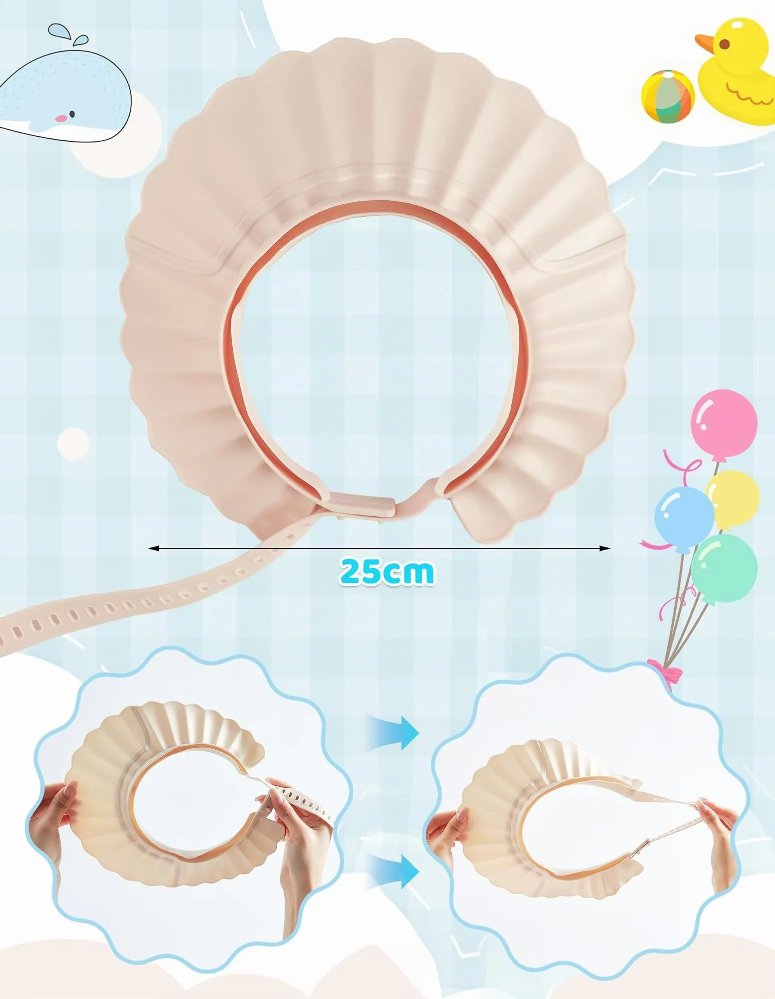 FUSACONY Cappello Doccia Bambini Silicone Morbido - Visiera Regolabile con 22 Livelli, Anti-Schizzi per Shampoo, Adatto da 6 Mesi ad Adulti, Protegge Occhi e Orecchie dall'Acqua (Blu) - immagine 4