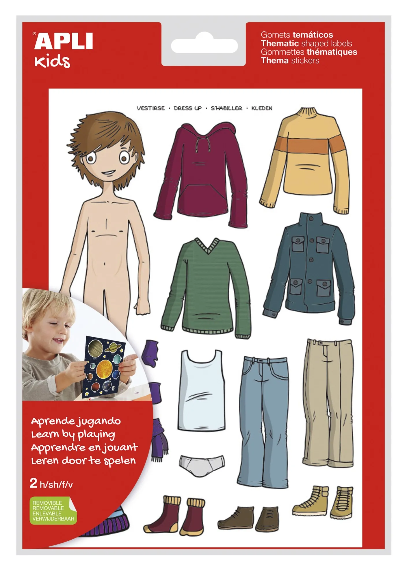 Apli Sacchetto di Adesivi Tematici per Vestire Bambini - 35 Adesivi - Adesivo Rimovibile - Sviluppato con Educatori - Standard EN-71 e FSC - Adesivo a Base Acqua - Senza Solventi - ECF - 100% Riciclabile - Colorato - immagine 1