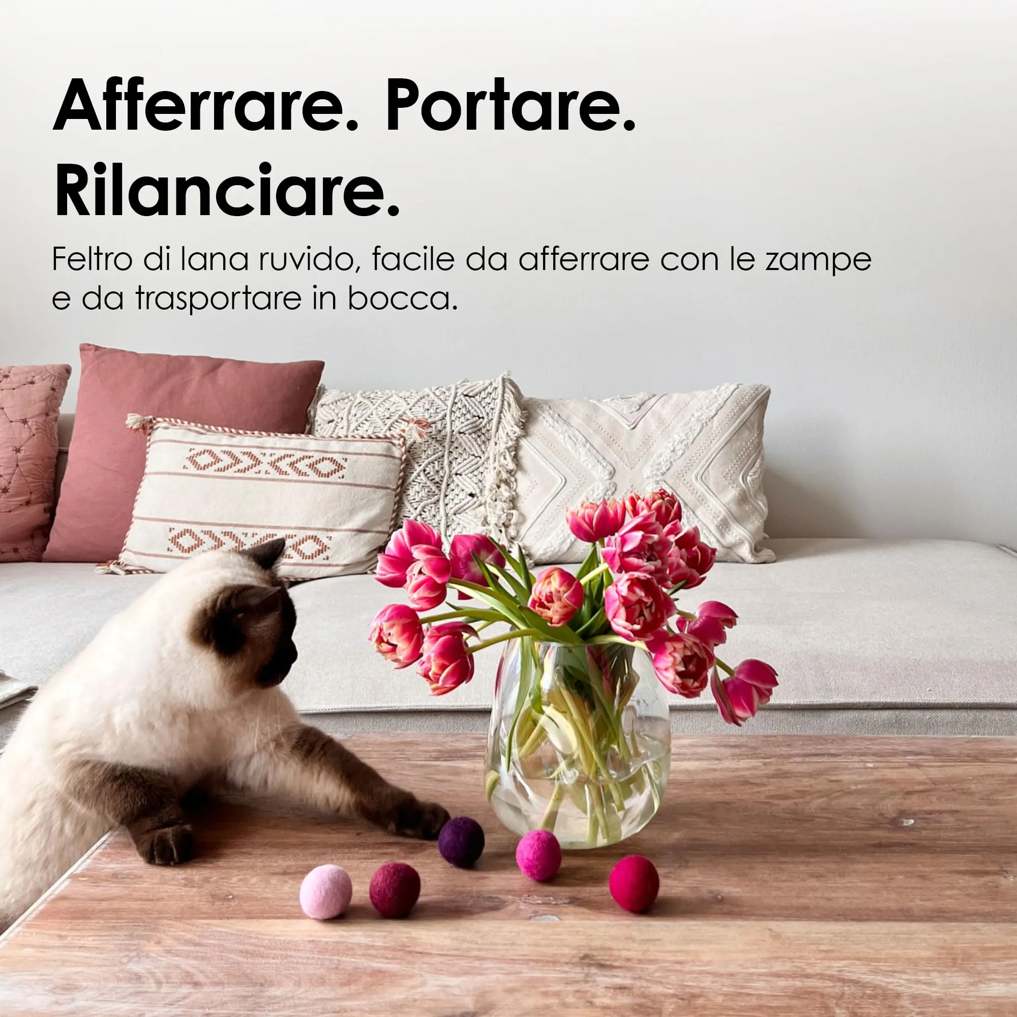 LucyBalu® Ocean Vibes Set 6 palline in feltro di lana per gatti I Blu - immagine 3