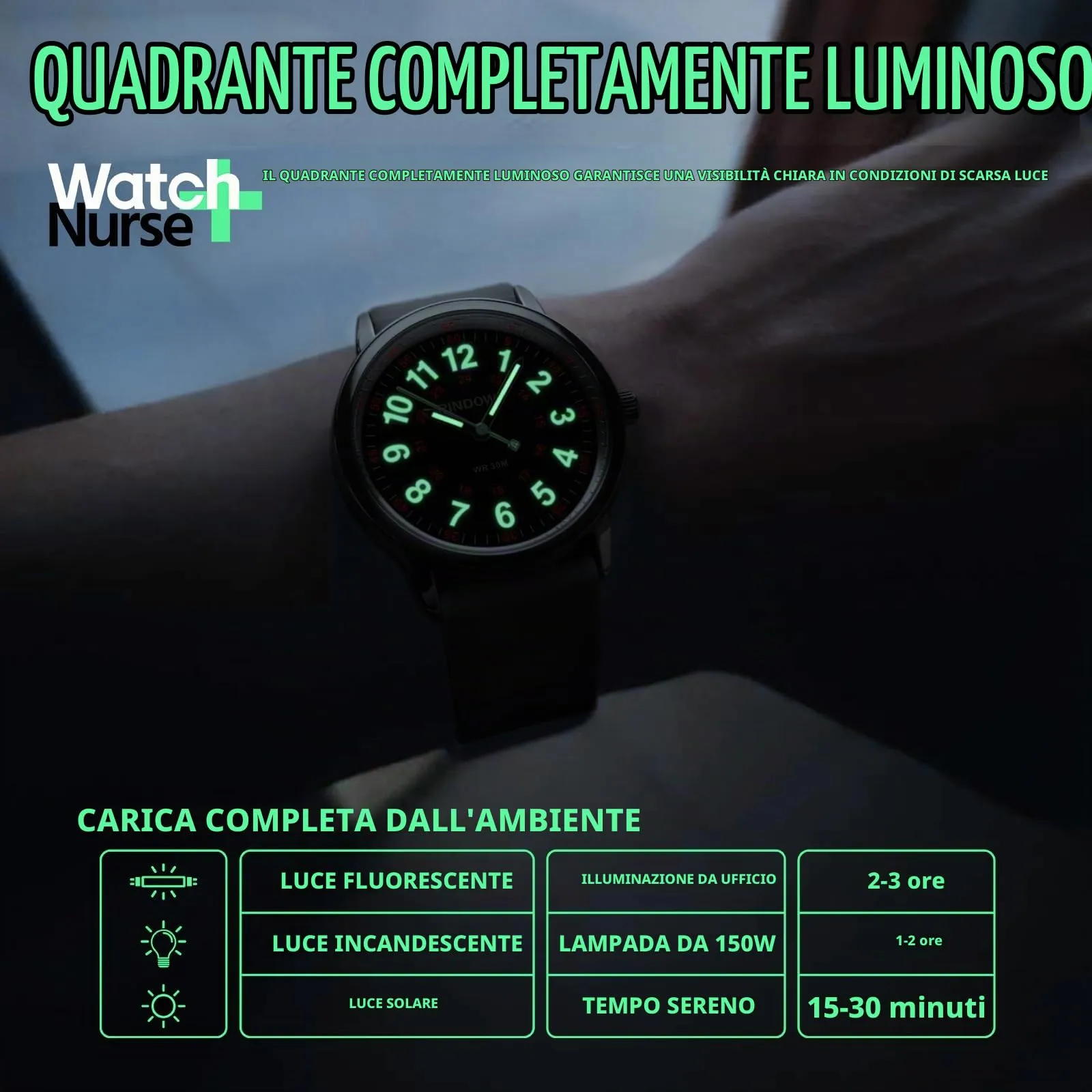 PINDOWS Orologio da Infermiere, per Professionisti Medici, Studenti, Donne e Uomini, Impermeabile 30M, Quadrante Luminoso con Lancetta dei Secondi - immagine 4