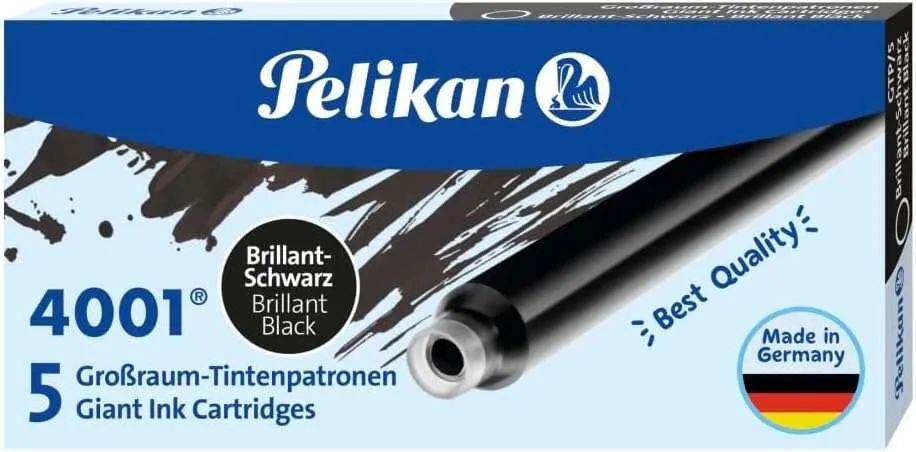 Pelikan 4001 GTP/5 Confezione da 5 Cartucce Lunghe - Inchiostro di Alta Qualità - Compatibile con Penne Stilografiche - Nero - immagine 1