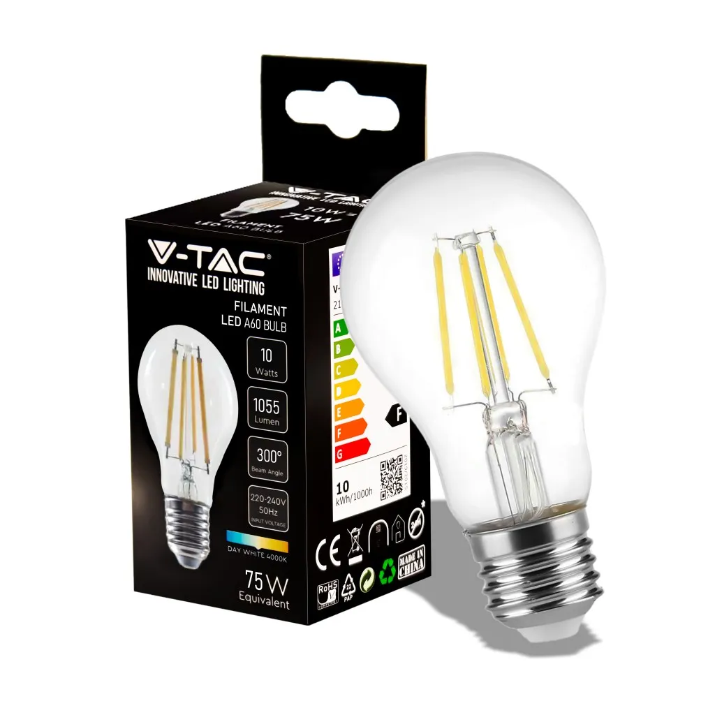 V-TAC Lampadina LED E27 10W A67 Filamento 4000K - immagine 1