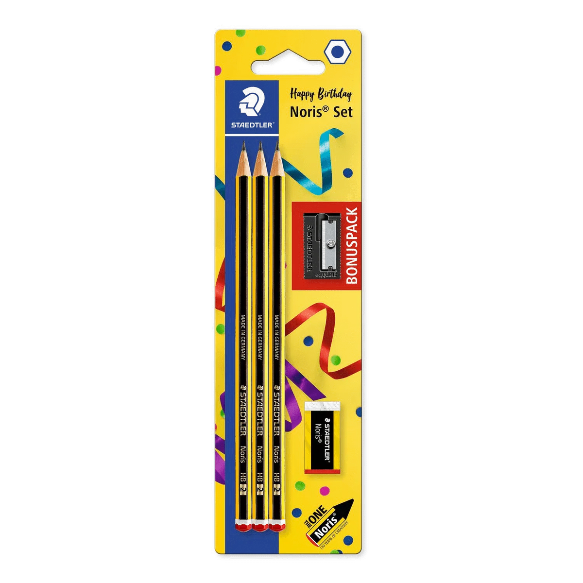 Staedtler Noris Confezione da 120 3 matite esagonali in grafite + gomma + temperamatite - mina HB ultra resistente da 2 mm - legno proveniente da foreste sostenibili - immagine 1