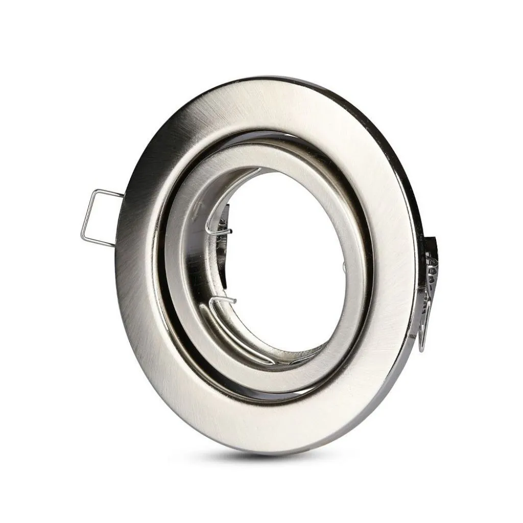 V-TAC Portafaretto LED da Incasso Rotondo GU10 e GU5.3 (MR16) Colore Nichel Satinato Orientabile - immagine 1