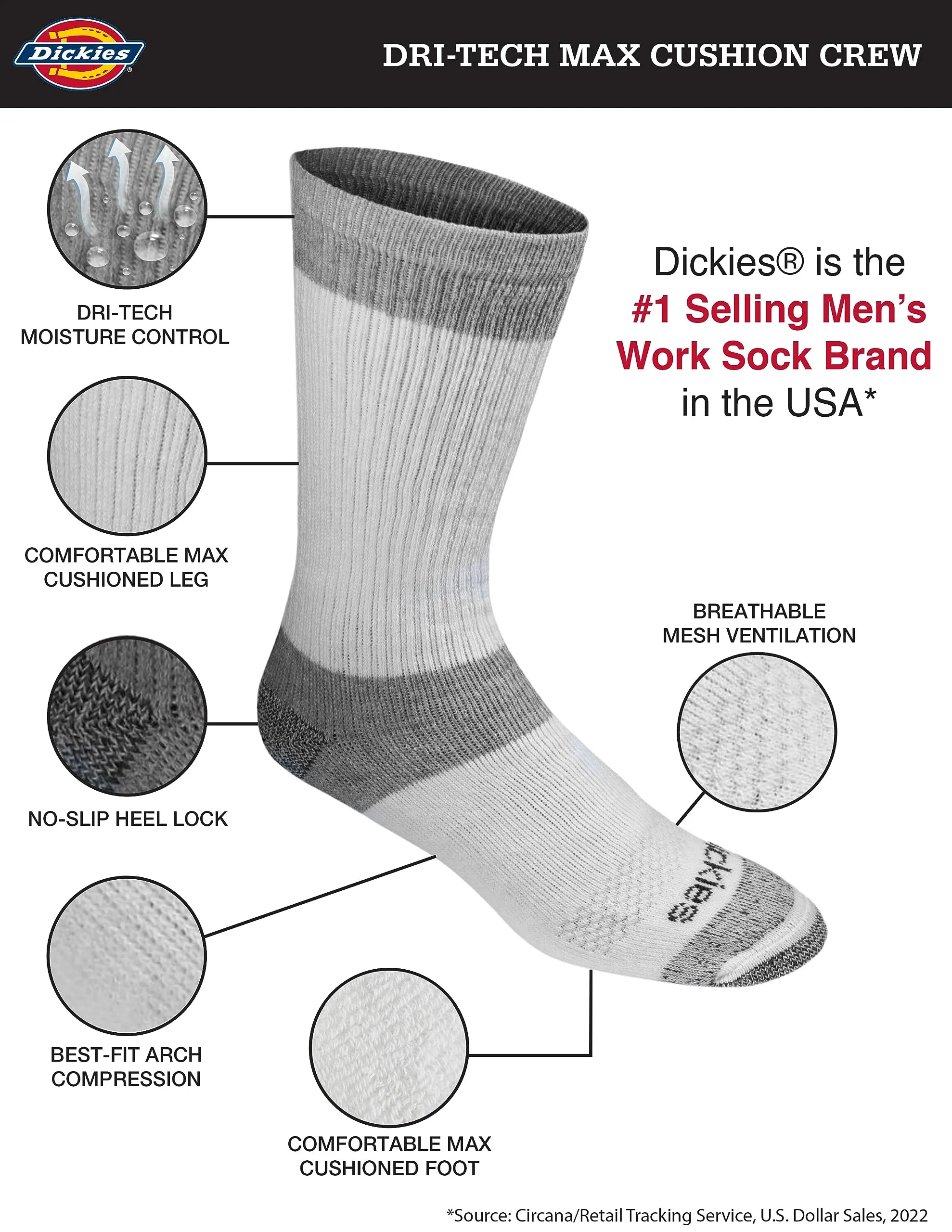 Dickies Dri-tech - Calzini da donna con controllo dell'umidità (confezione da 12), 3.0 Cuscino completo bianco (12 paia), Shoe 6-12 - immagine 4