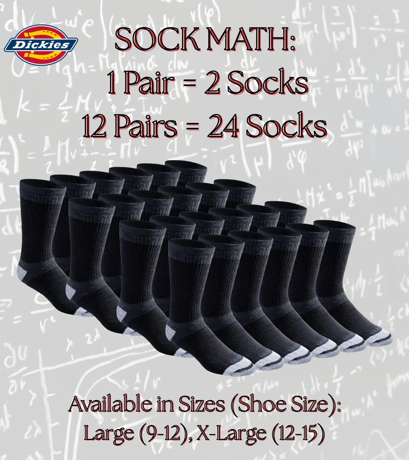 Dickies Dri-tech Moisture Control Max Full Cushion Crew Calzini da uomo, disponibili in M-XL (6, 12 paia), Nero (12 paia), X-Large - immagine 6