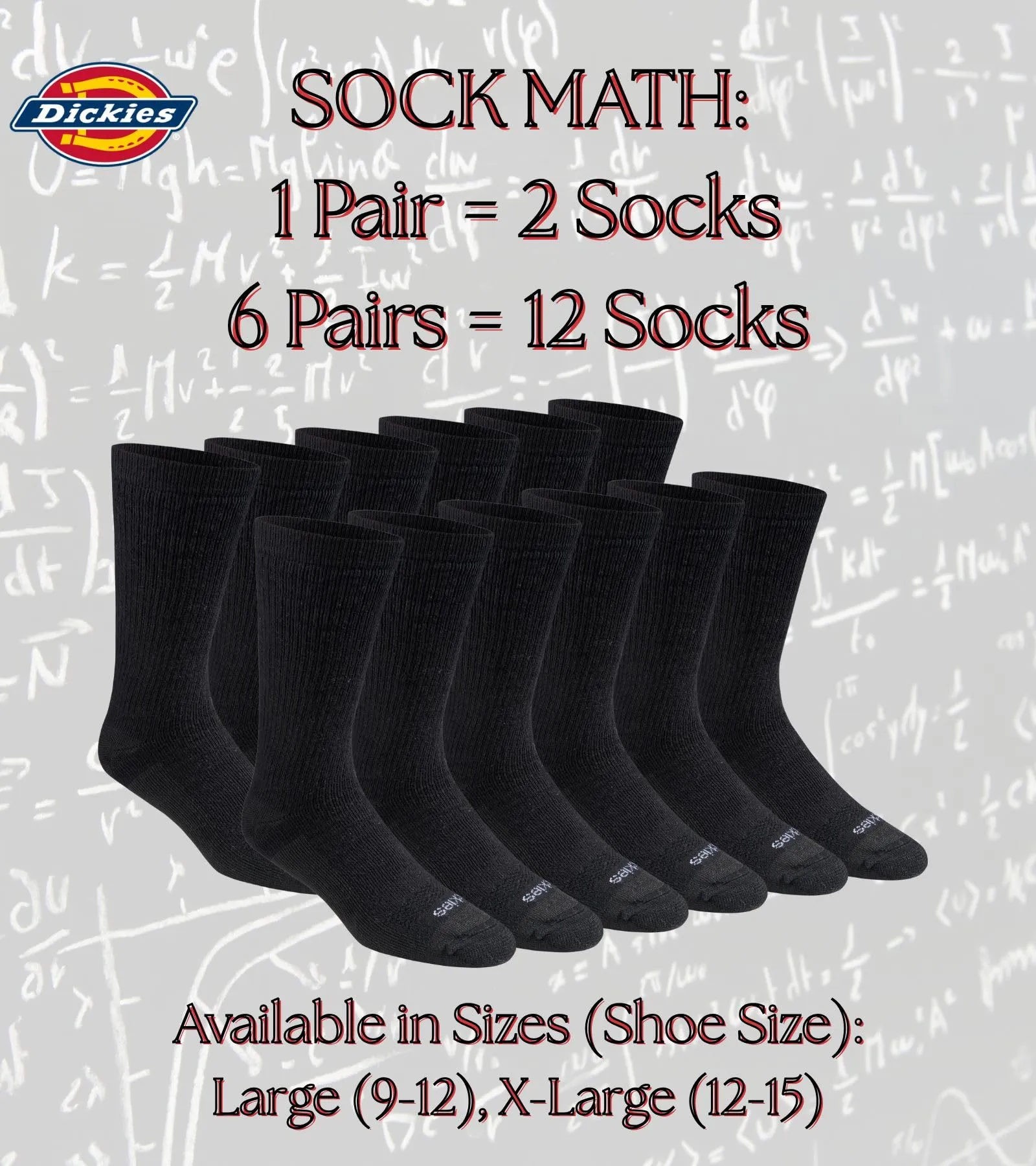 Dickies Dri-tech Moisture Control Max Full Cushion Crew Calzini da uomo, disponibili in M-XL (6, 12 paia), Nero tinta unita (6 paia), X-Large - immagine 6
