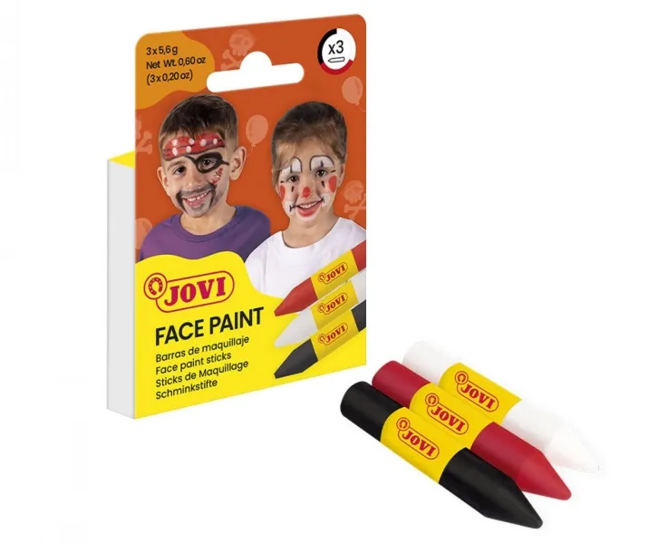 Jovi Face Paint Scary Pack confezione da 3 stick per il trucco - Per tutti i tipi di pelle - Si strucca facilmente - Colori: bianco rosso e nero - immagine 1