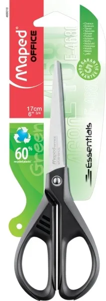 Maped Essentials Forbici in acciaio inossidabile 17 cm simmetriche - Lame affilate - Manici in plastica riciclata al 60% - Nero - immagine 1