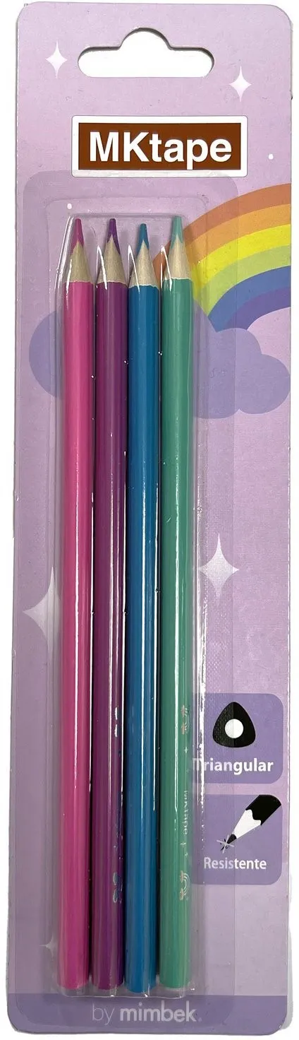 MKtape Confezione da 4 matite colorate triangolari - Piombo 30 mm - Resistenza alla rottura - Colori pastello - immagine 1