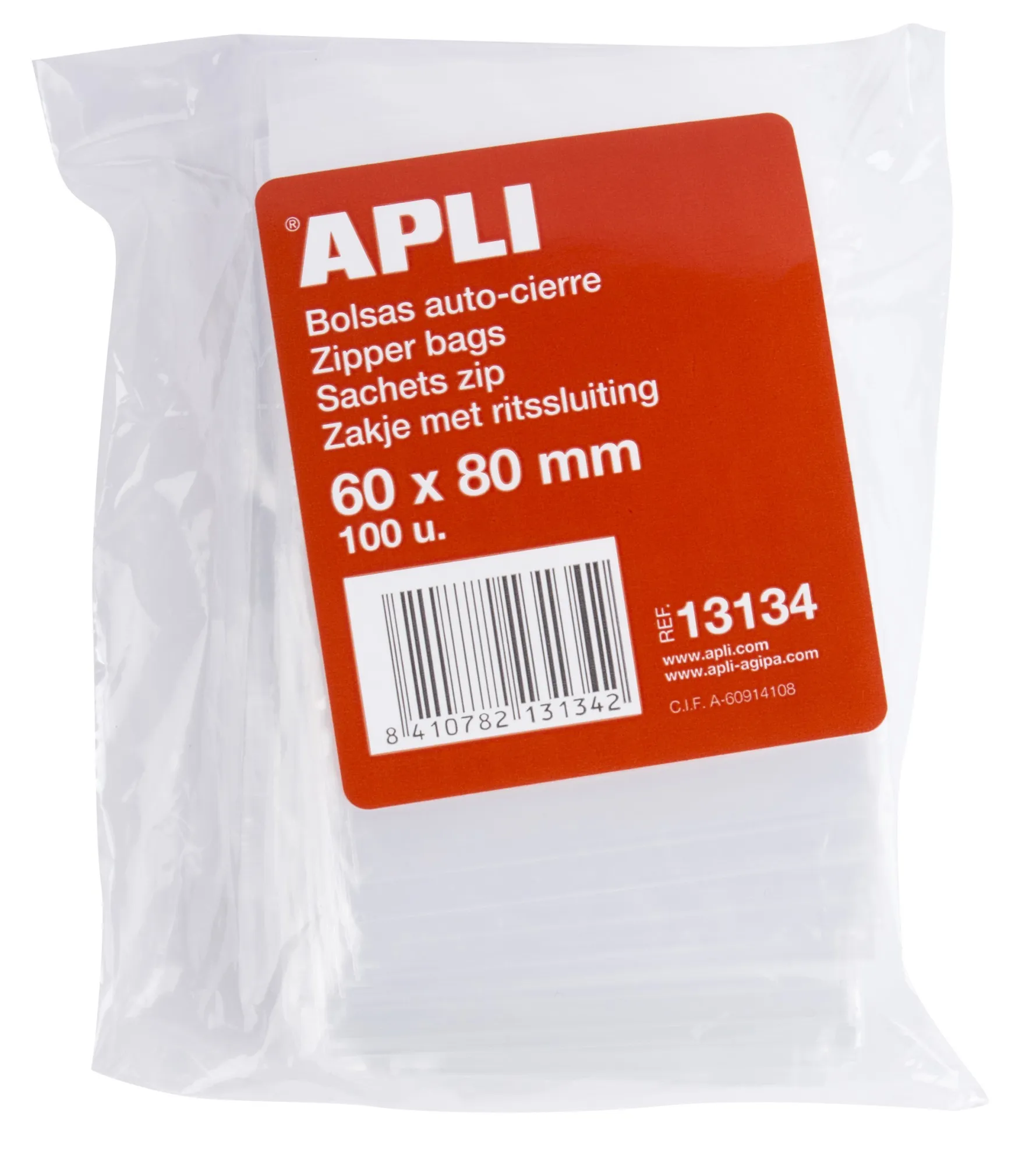 Apli Sacchetti Trasparenti con Zip 60x80mm - Materiale LDPE - Chiusura Sicura e Maneggevolezza - Uso Alimentare - Ideale per Alimenti e Oggetti di Uso Quotidiano - Utili in Viaggio - immagine 1