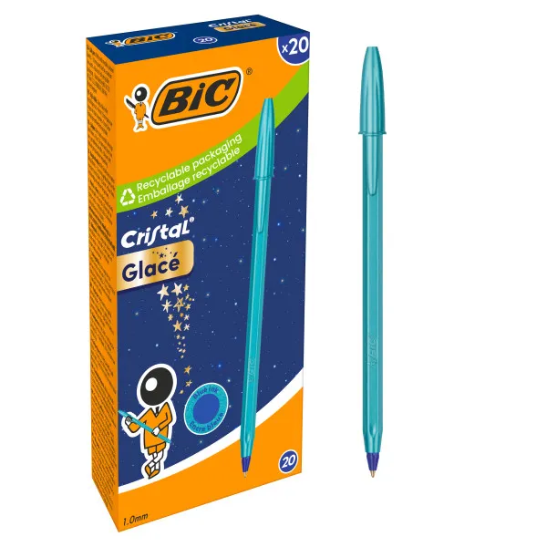 Penna a sfera Bic Cristal Glace - Corpo blu metallizzato opaco - Punta tonda da 1 mm - Tratto da 04 mm - Inchiostro a base d'olio - Colore inchiostro blu - immagine 1