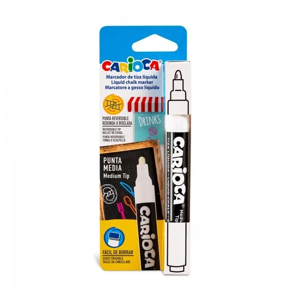 Gesso liquido Carioca - A base acqua - Punta reversibile - Colori brillanti - Resistente alla luce - Facile da cancellare - Applicabile su lavagna e vetro - Colore bianco - immagine 1