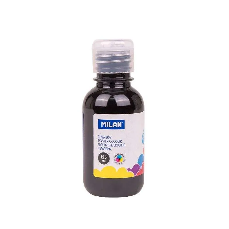 Bottiglia Tempera Milan 125ml - Tappo Dispenser - Asciugatura Rapida - Miscelabile - Colore Nero - immagine 1