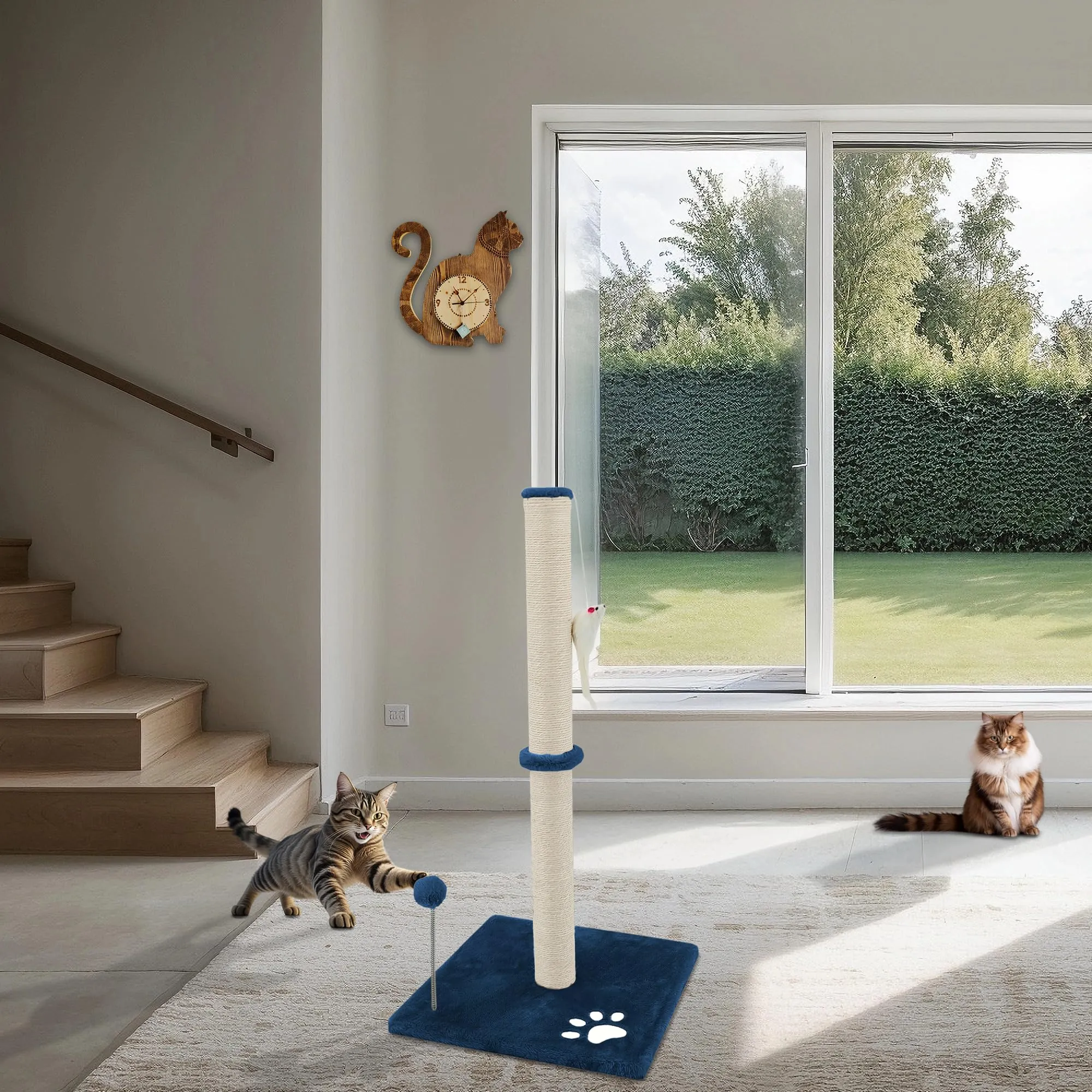Beltom® Tiragraffi per gatti 81,5 cm. Parco Gioco Giochi GRAFFIATOIO SISAL Cuccia Albero Gatti Tira Graffi Palestra - Blu - immagine 3