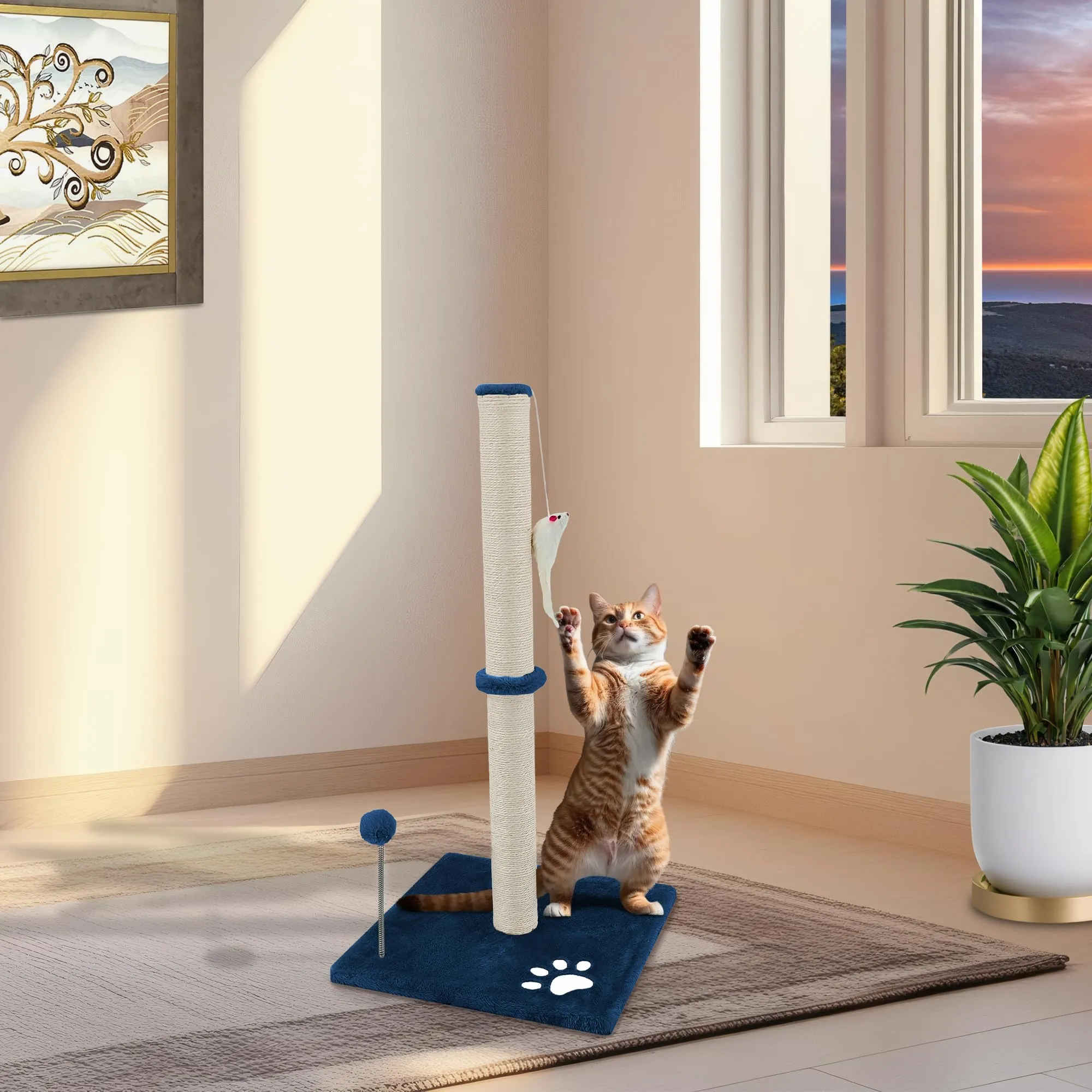 Beltom® Tiragraffi per gatti 81,5 cm. Parco Gioco Giochi GRAFFIATOIO SISAL Cuccia Albero Gatti Tira Graffi Palestra - Blu - immagine 4