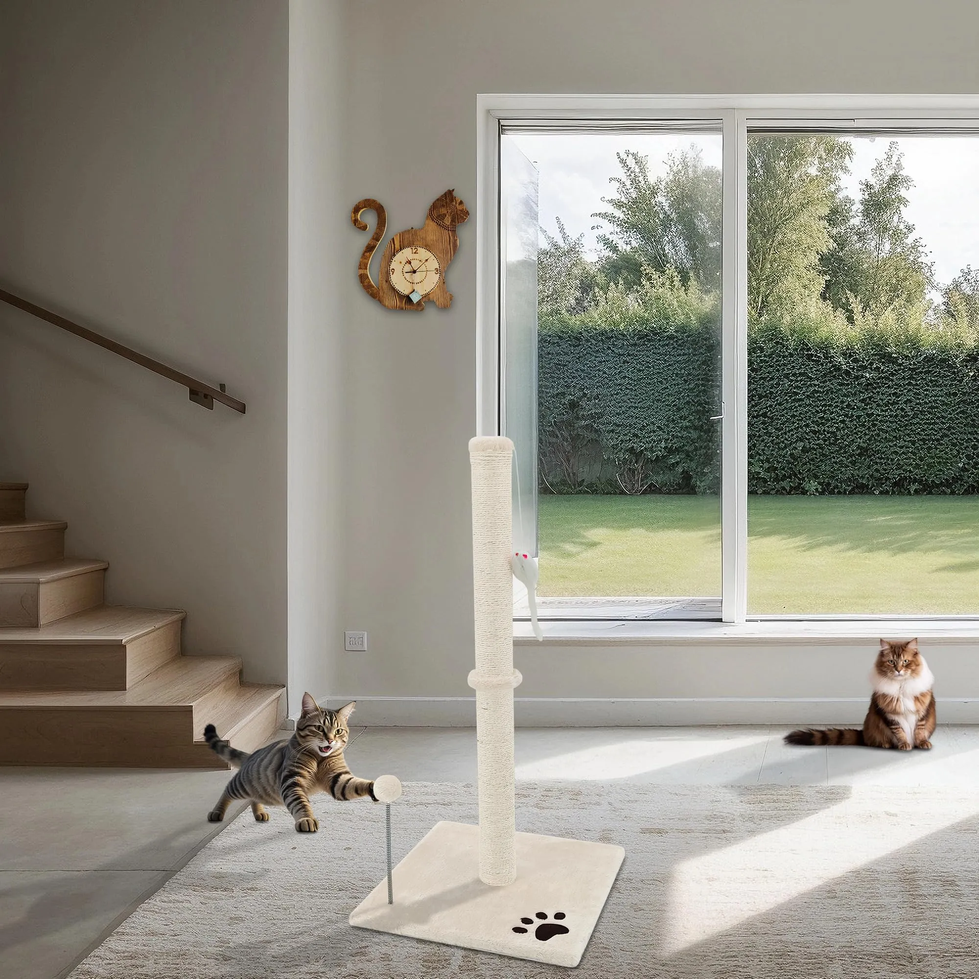 Beltom® Tiragraffi per gatti 81,5 cm. Parco Gioco Giochi GRAFFIATOIO SISAL Cuccia Albero Gatti Tira Graffi Palestra - Beige - immagine 3