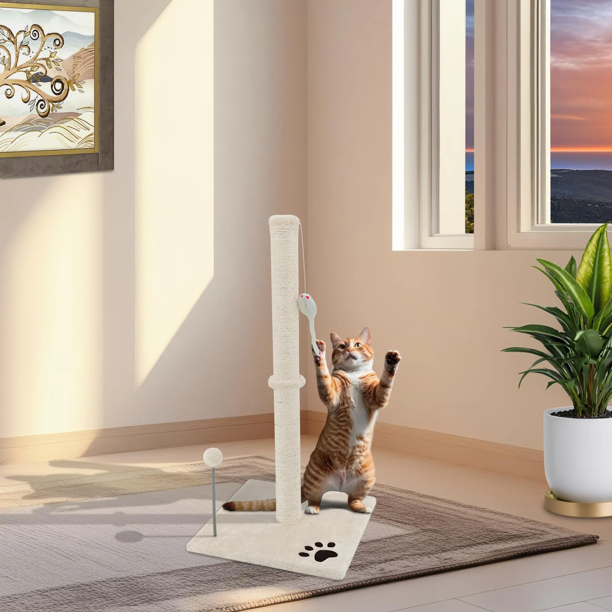 Beltom® Tiragraffi per gatti 81,5 cm. Parco Gioco Giochi GRAFFIATOIO SISAL Cuccia Albero Gatti Tira Graffi Palestra - Beige - immagine 4