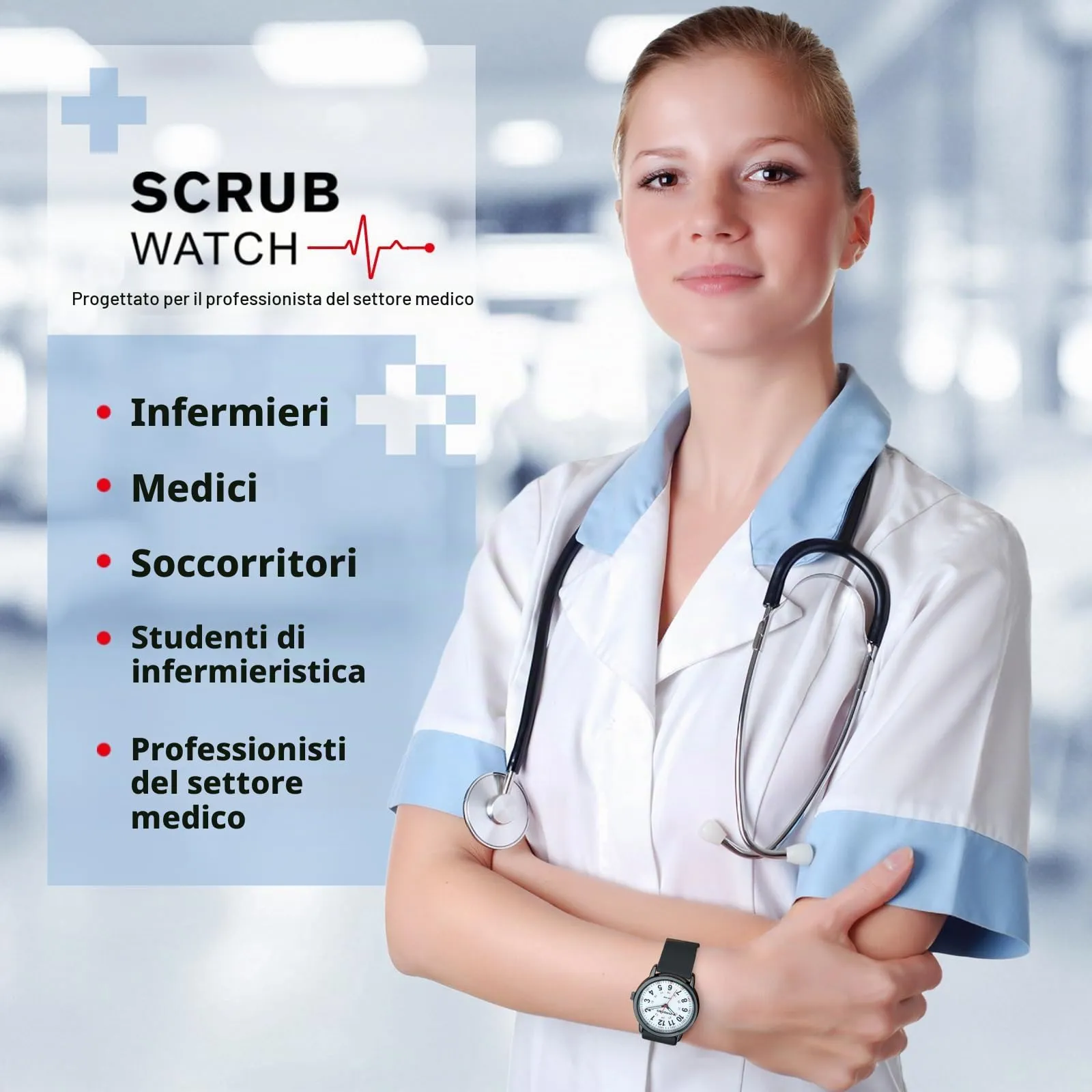 PINDOWS Orologio da Infermiere, per Professionisti Medici, Studenti, Donne e Uomini, Impermeabile 30M, Quadrante Luminoso con Lancetta dei Secondi - immagine 7