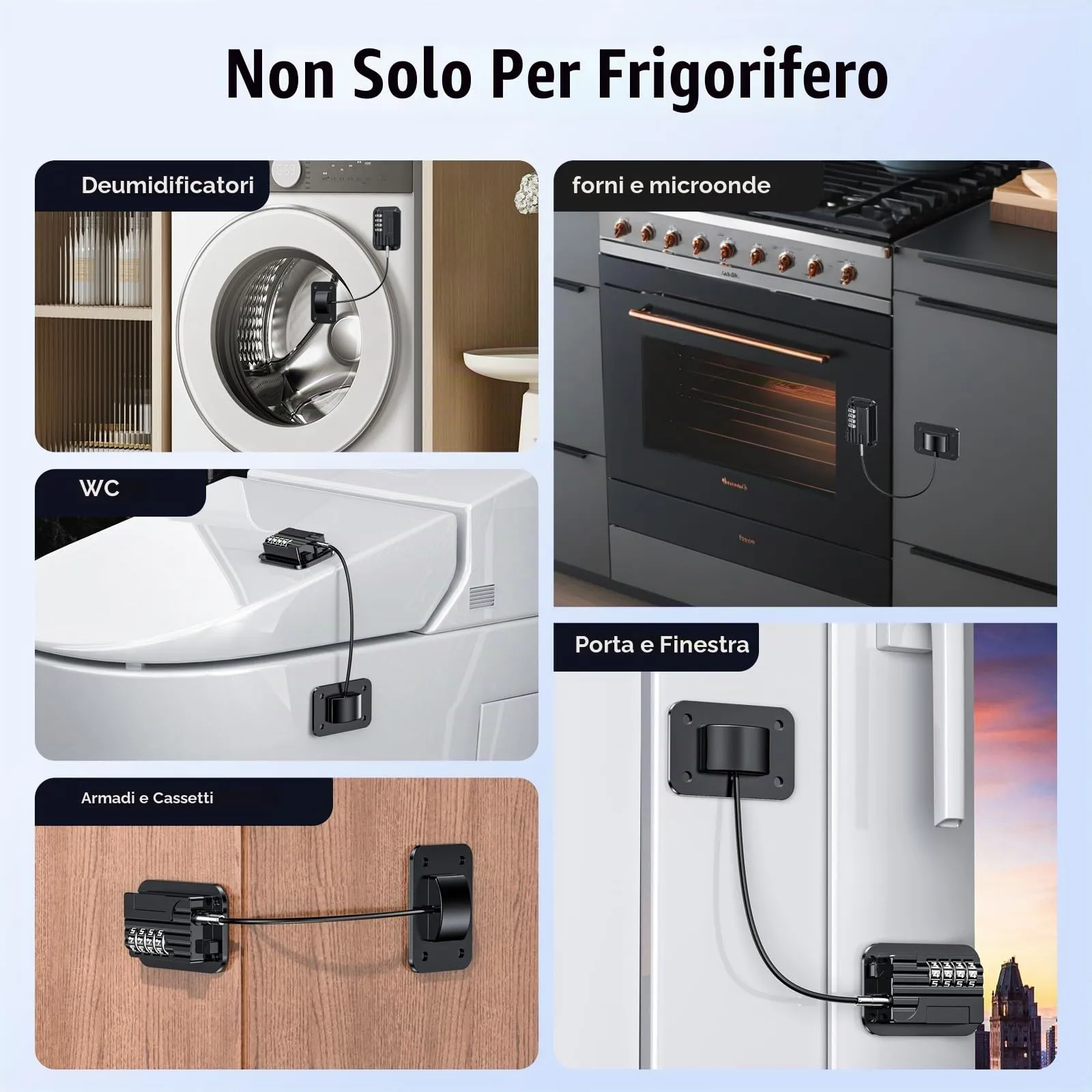 Lucchetto per Frigorifero con Combinazione, Chiusura Frigorifero Blocca Migliorata per Bambini Adulti, Blocca Porta Frigorifero per Frigo Armadi Porte Finestre Guardaroba，2 pezzo - Nero - immagine 3